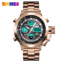 Skmei 1515 Gold Digital Watch Men Wristwatch Chrono Alarm Waterproof Stainless Steel Strap